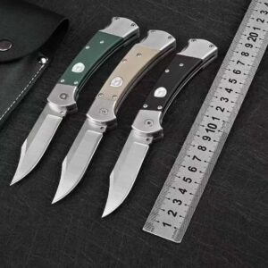 Heritage Classic 110 Folding Knife - Brass & Ebony Wood Handle with Leather Sheath