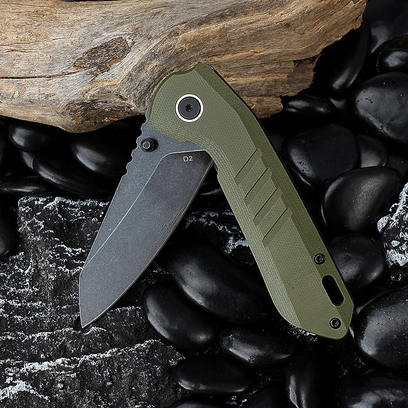 Customizable Edc D2 Steel Folding Pocket Knife With G10 Handle & Ball Bearings System for Outdoor Camping Surviv