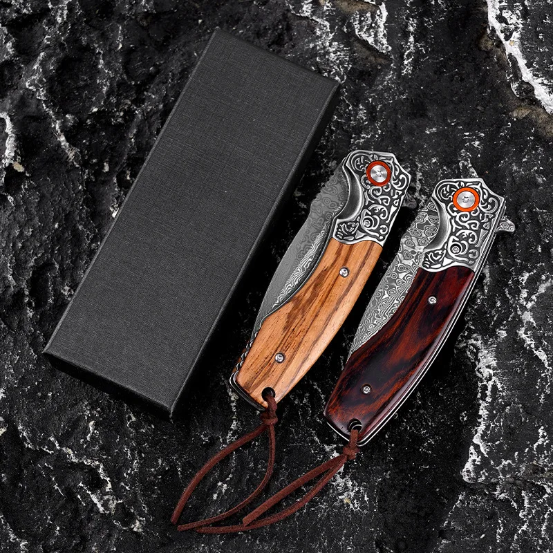 Damascus Folding Knife Wood Handle Damascus Steel Folding Pocket Knife - view 4