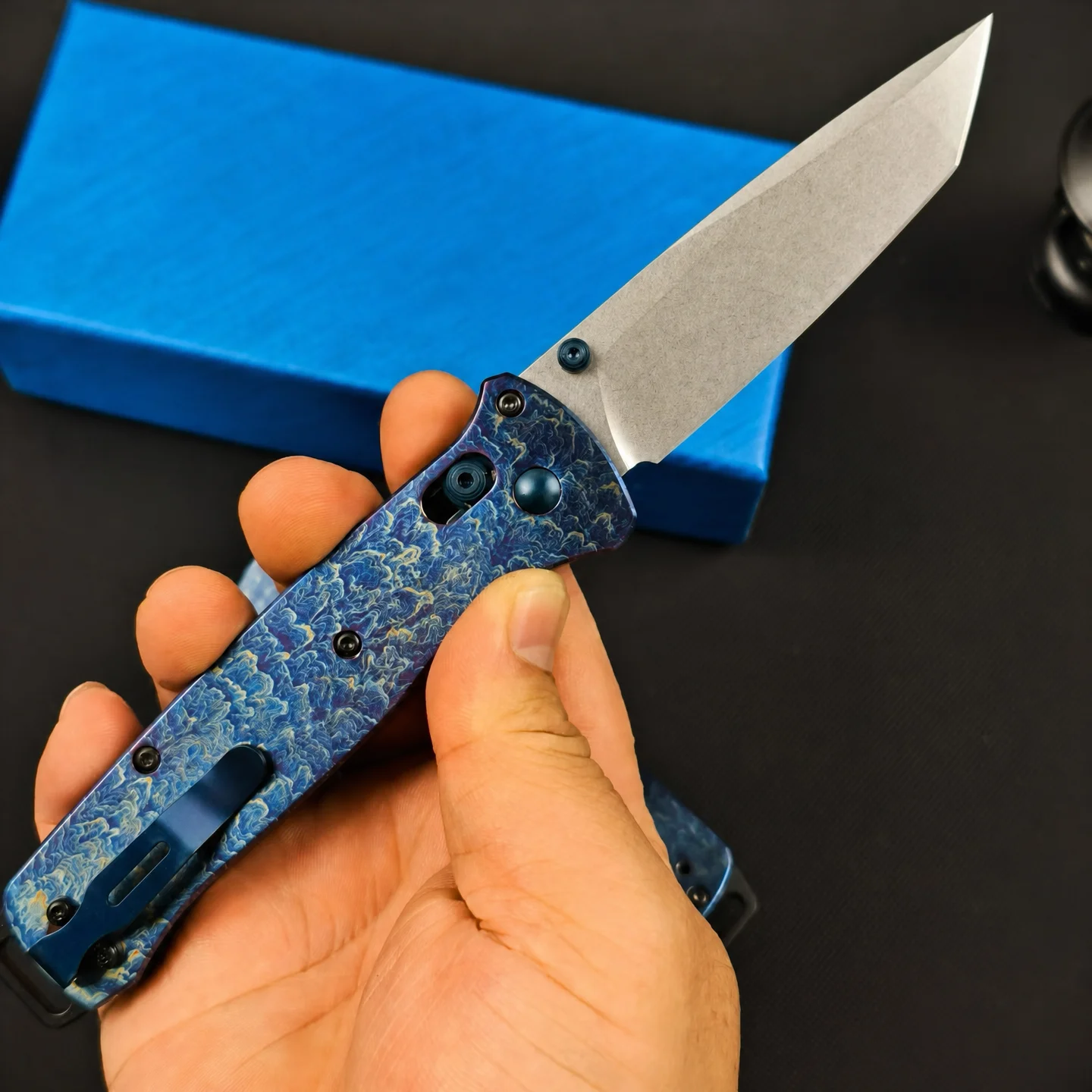 M390 Steel Titanium Handle Folding Knife Lightning Pattern EDC Lightweight Pocket Knife Outdoor Camping - view 4