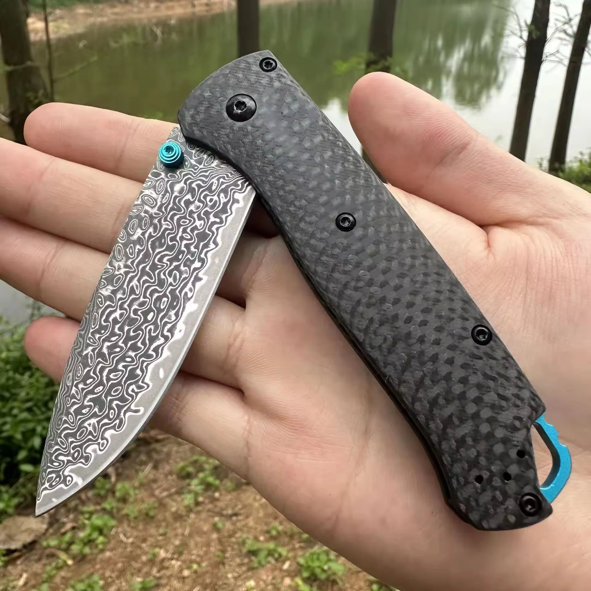 Boutique 533 High-end Collection Gift Pocket Knife Luxury Damascus Steel Folding Blade Carbon Fiber Handle Hun - view 2