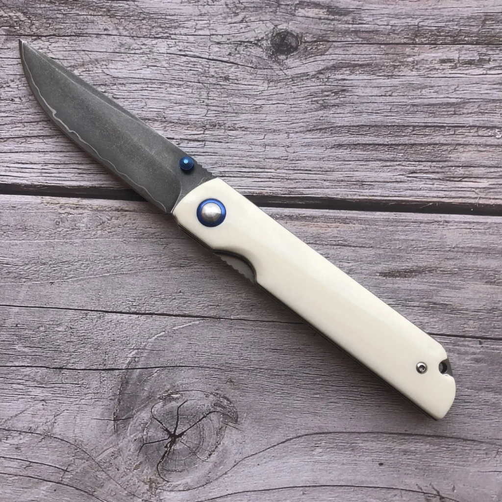White Bone Camping Outdoor Survival Hunting Knife Self Defense Damascus Steel Folding Pocket Knife