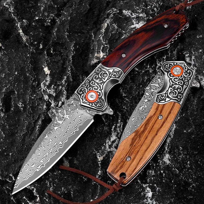 Damascus Folding Knife Wood Handle Damascus Steel Folding Pocket Knife - view 2