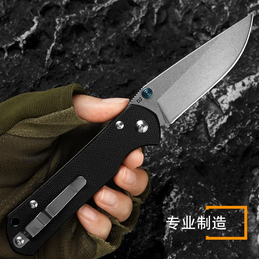 Portable Edc Folding Knife Sandstone Wash D2 Steel Blade With G10 Handle for Camping - view 3