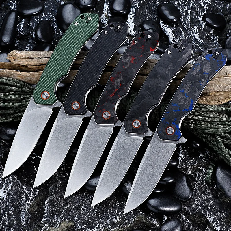 Edc D2 Steel Blade Pocket Folding Knife Black Carbon Fiber Handle Drop Point Design for Camping Survival Hiking - view 2