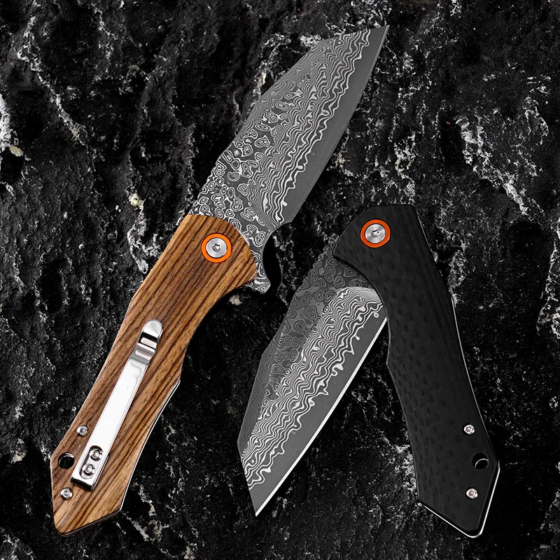 Damascus Folding Knife Wood Handle Carbon Fiber Knife Tactical Hunting Camping Survival Gift Edc Knife - view 4