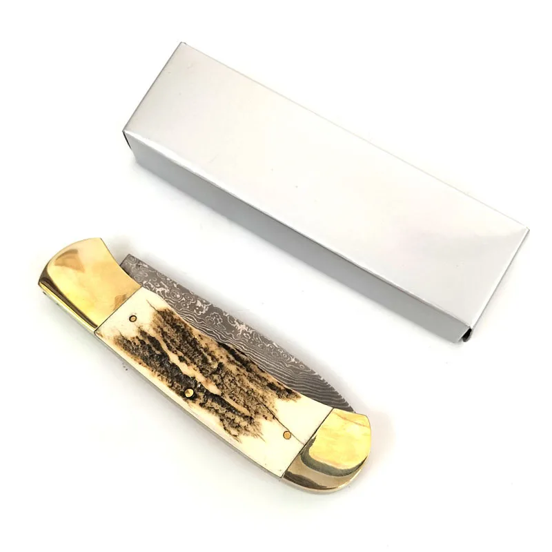 Outdoor Damascus Antler Folding Knife Collection Portable Camping Nostalgic Pocket Knife - view 5