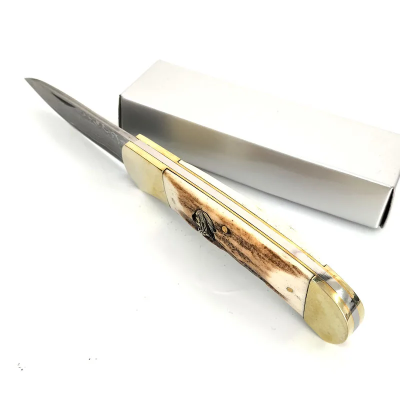Outdoor Damascus Antler Folding Knife Collection Portable Camping Nostalgic Pocket Knife - view 4