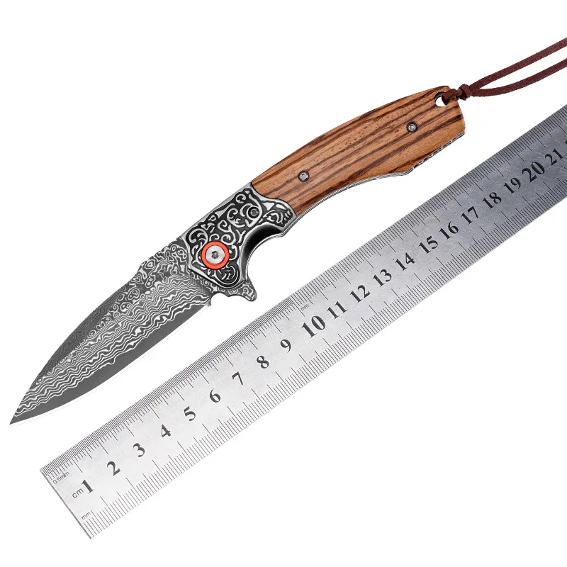 Damascus Folding Knife Wood Handle Damascus Steel Folding Pocket Knife