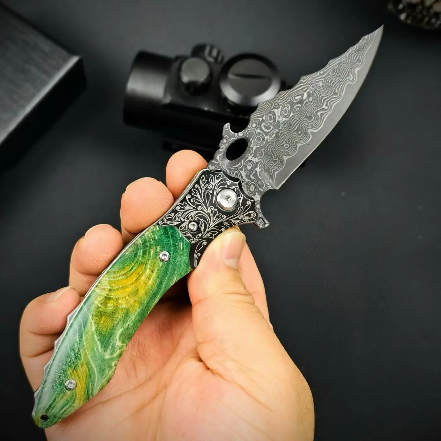 VG10 Damascus Steel Folding Knife Stabilized Wood Handle EDC Pocket Knife Collectible Outdoor Tool - view 5