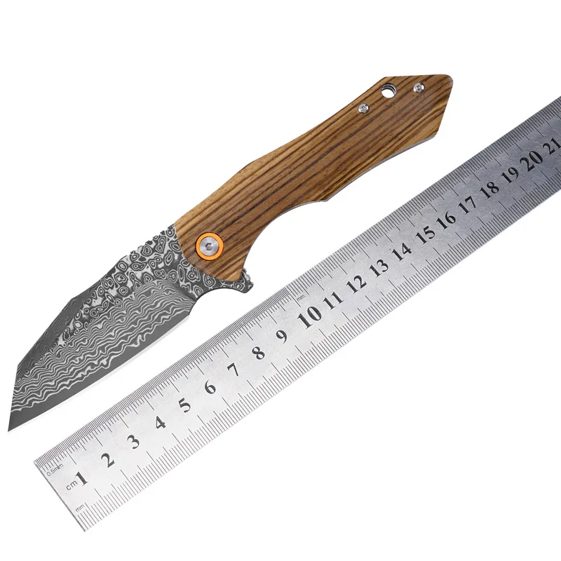 Damascus Folding Knife Wood Handle Carbon Fiber Knife Tactical Hunting Camping Survival Gift Edc Knife