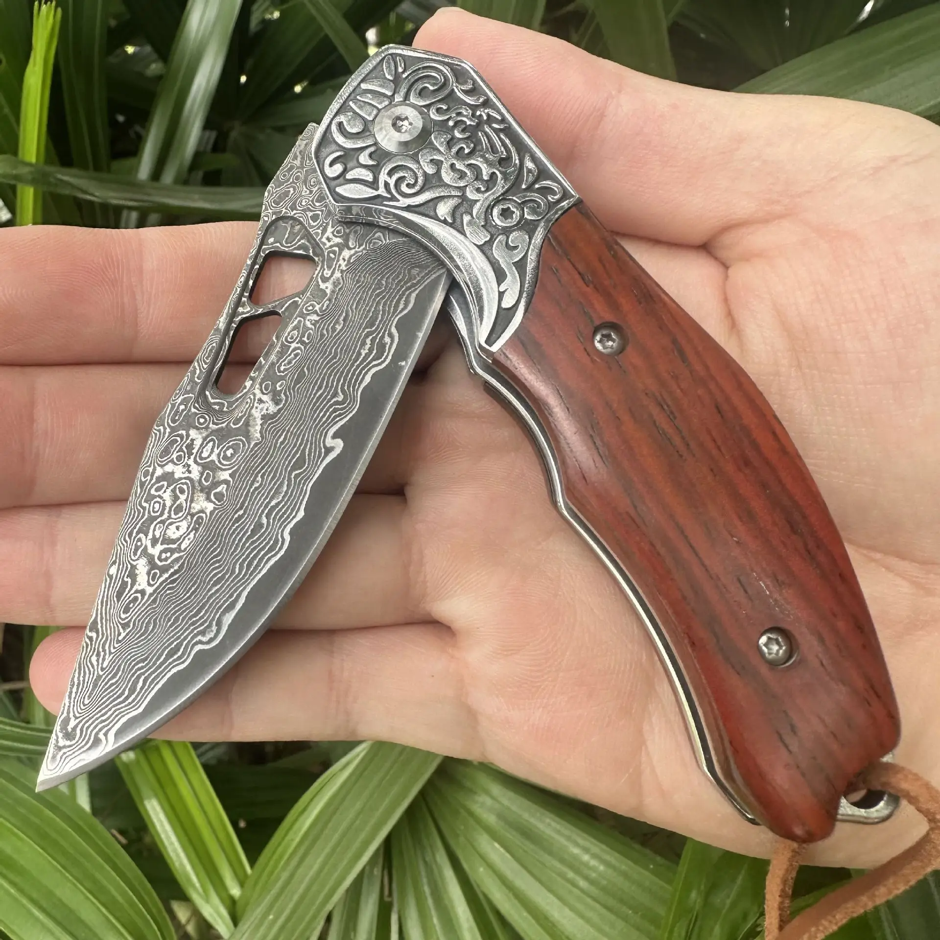 High Handmade Craft Damascus Folding Knife Wood Handle Outdoor Camping Fishing Hunting Tactical Pocket Knife - view 2