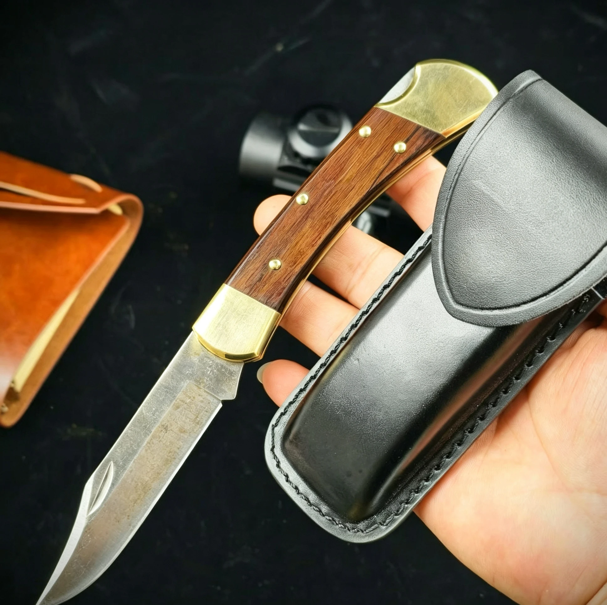 Hot Sale Tactical 112 Folding Pocket Knife Spear Point Blade Colored Wood Handle Outdoor Survival Camping Hunting EDC Tool