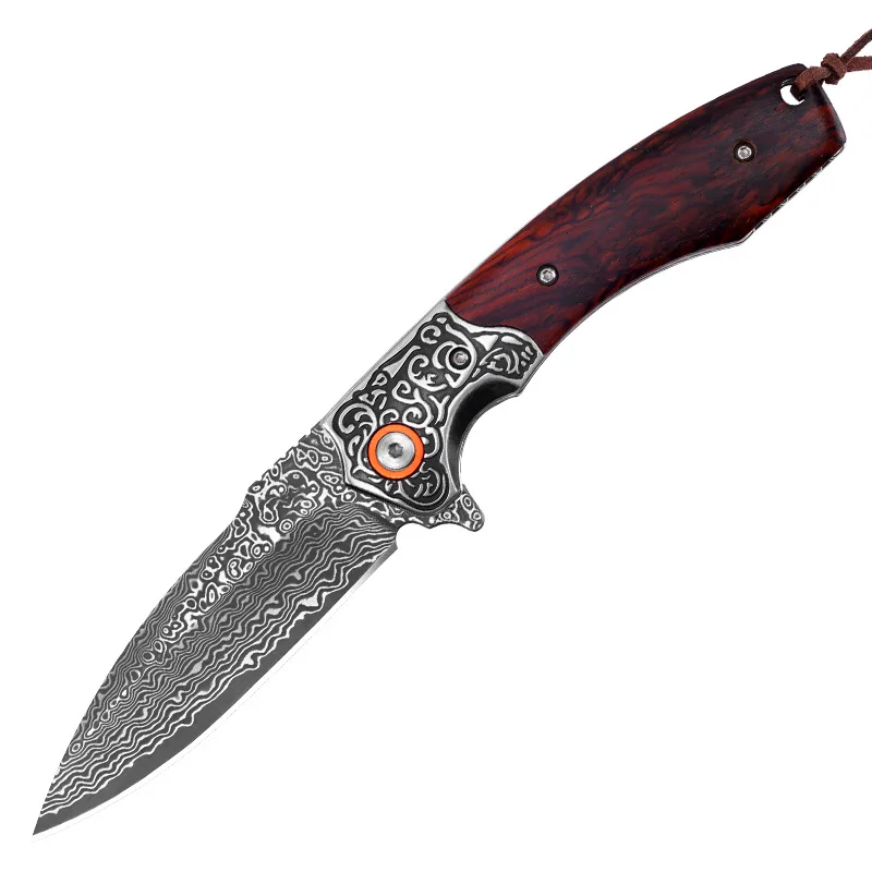 Damascus Folding Knife Wood Handle Damascus Steel Folding Pocket Knife - view 6