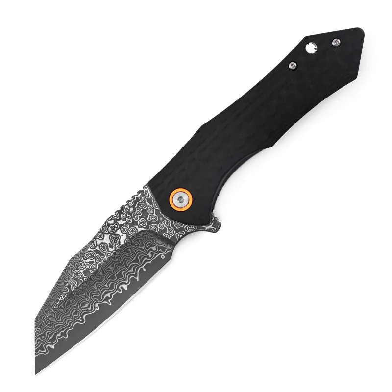 Damascus Folding Knife Wood Handle Carbon Fiber Knife Tactical Hunting Camping Survival Gift Edc Knife - view 6