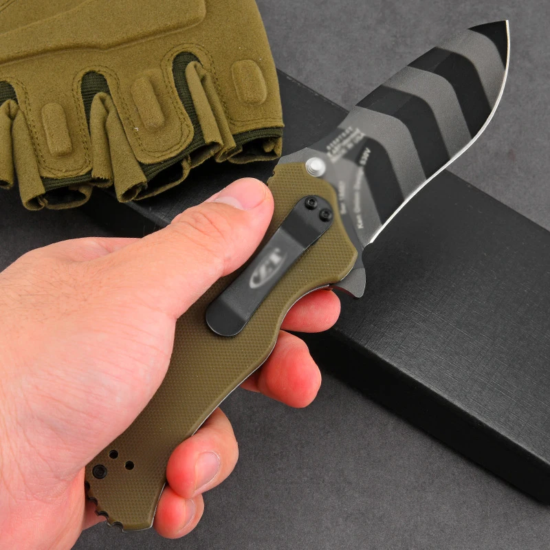 Portable Outdoor Camping Knife With High Hardness Titanium Coated D2 Stainless Steel Folding Knife G10 Handle - view 3