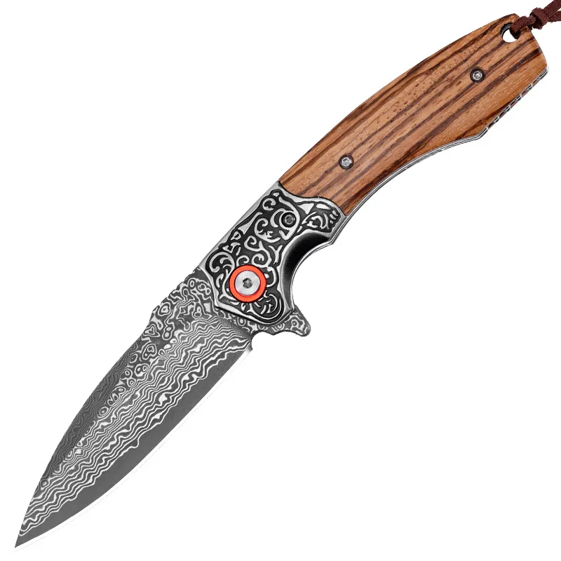 Damascus Folding Knife Wood Handle Damascus Steel Folding Pocket Knife - view 5