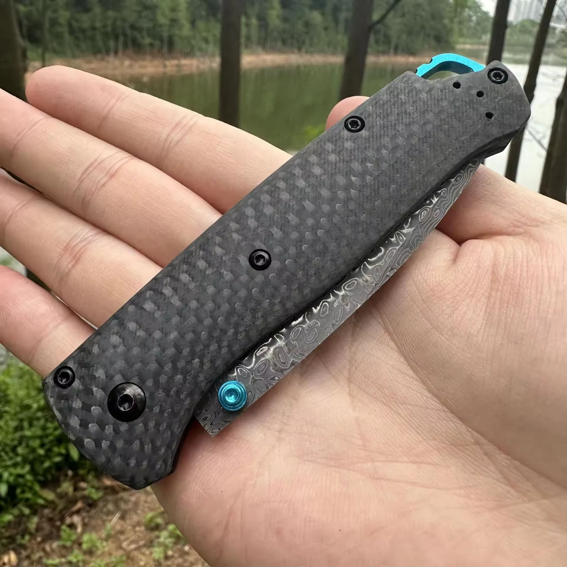 Boutique 533 High-end Collection Gift Pocket Knife Luxury Damascus Steel Folding Blade Carbon Fiber Handle Hun - view 3