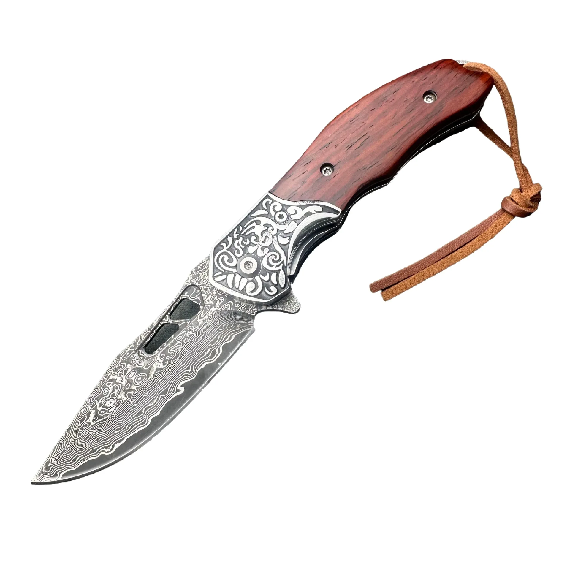 High Handmade Craft Damascus Folding Knife Wood Handle Outdoor Camping Fishing Hunting Tactical Pocket Knife - view 5