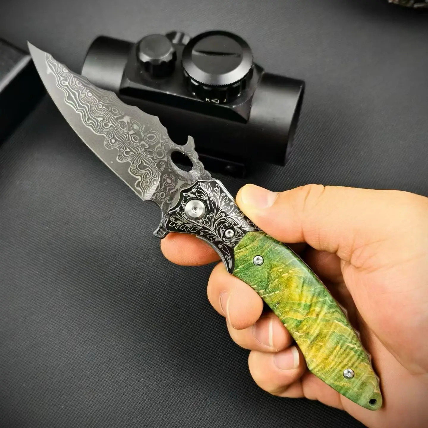 VG10 Damascus Steel Folding Knife Stabilized Wood Handle EDC Pocket Knife Collectible Outdoor Tool - view 4