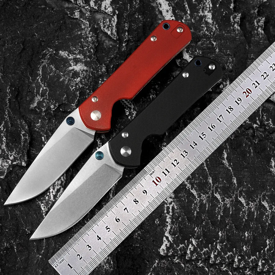 Portable Edc Folding Knife Sandstone Wash D2 Steel Blade With G10 Handle for Camping