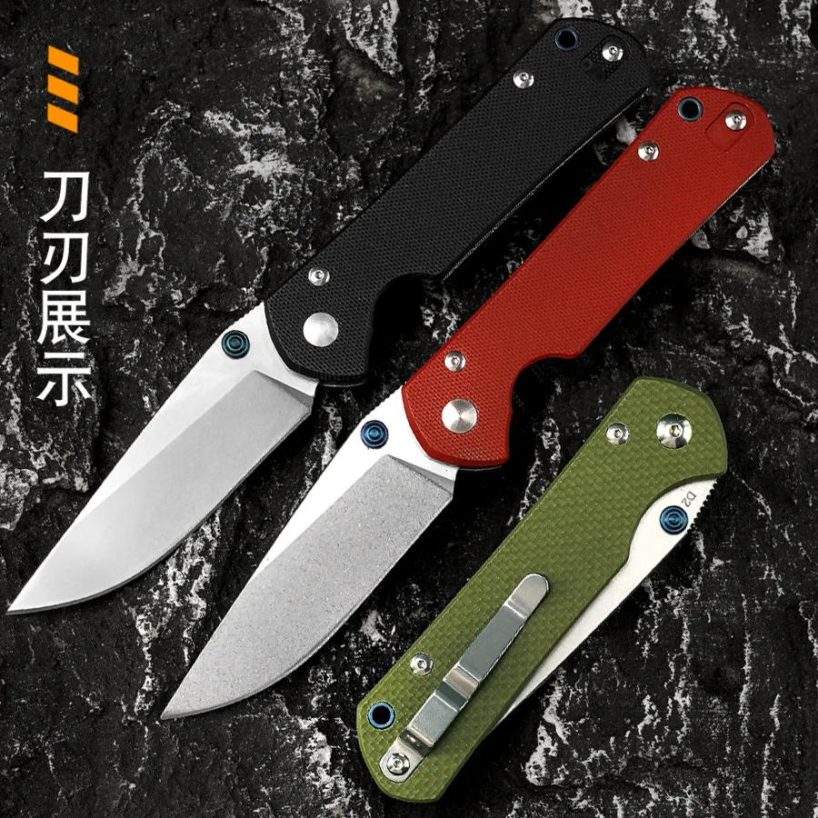 Portable Edc Folding Knife Sandstone Wash D2 Steel Blade With G10 Handle for Camping - view 2