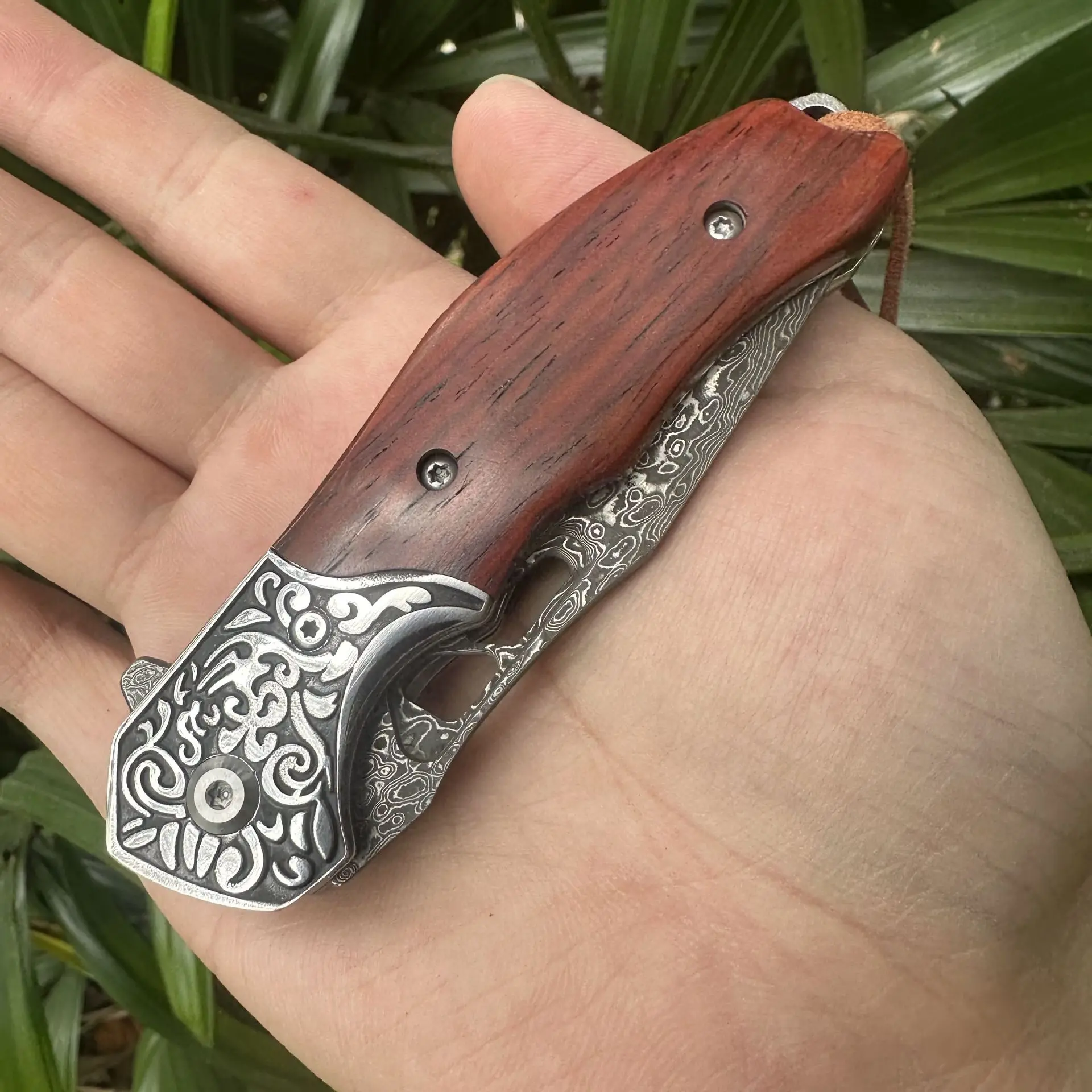High Handmade Craft Damascus Folding Knife Wood Handle Outdoor Camping Fishing Hunting Tactical Pocket Knife - view 3