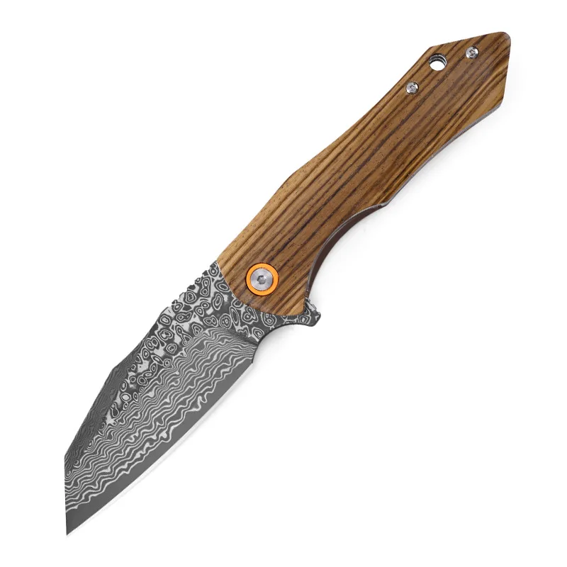 Damascus Folding Knife Wood Handle Carbon Fiber Knife Tactical Hunting Camping Survival Gift Edc Knife - view 5