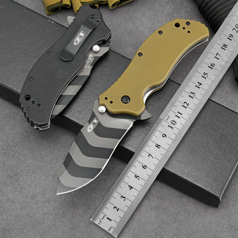 Portable Outdoor Camping Knife With High Hardness Titanium Coated D2 Stainless Steel Folding Knife G10 Handle