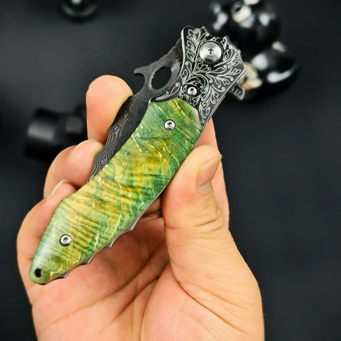 VG10 Damascus Steel Folding Knife Stabilized Wood Handle EDC Pocket Knife Collectible Outdoor Tool - view 3
