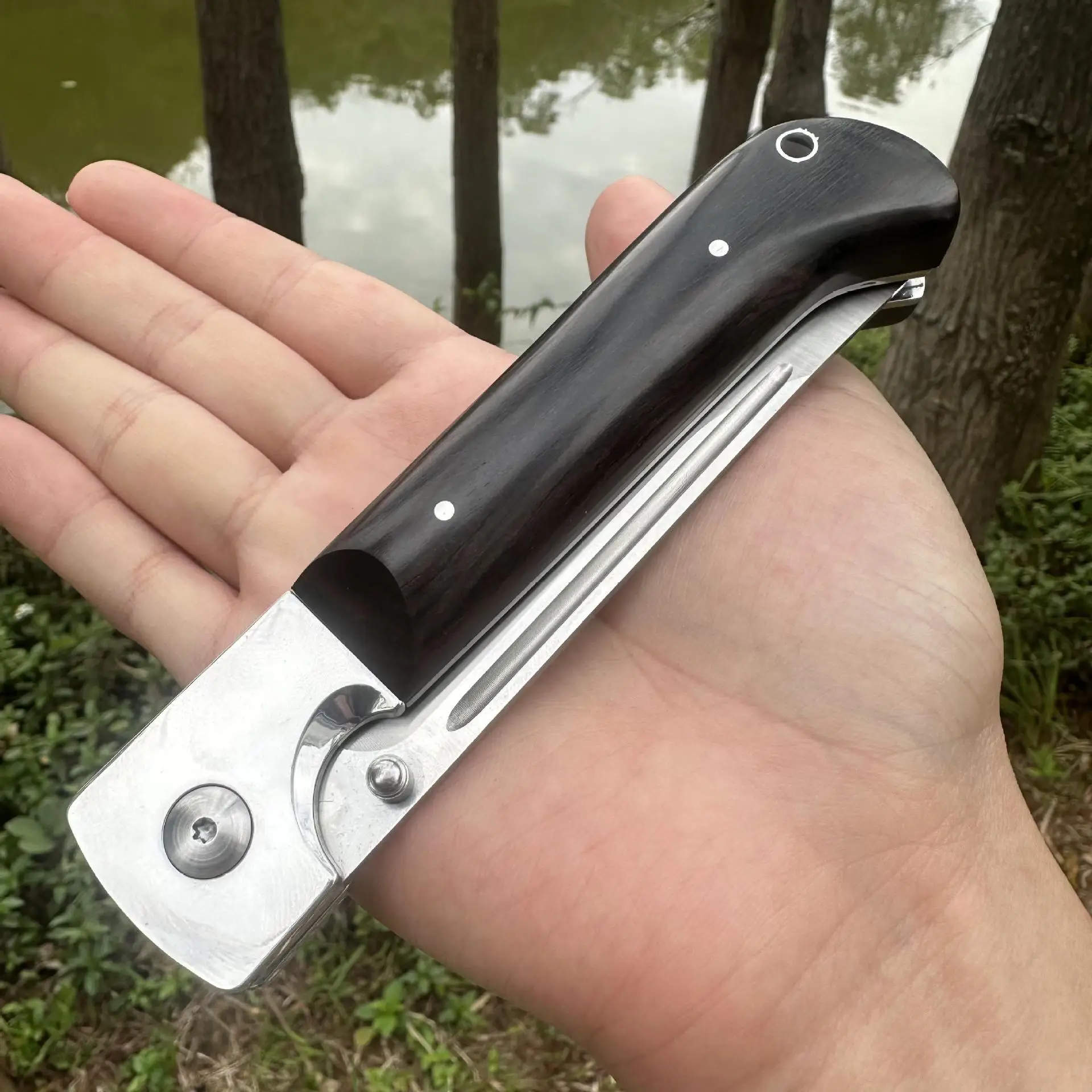Hot Selling D2 Steel Folding Knife Wooden Handle Tactical Self-defense for Camping Portable Edc Pocket Knife - view 3
