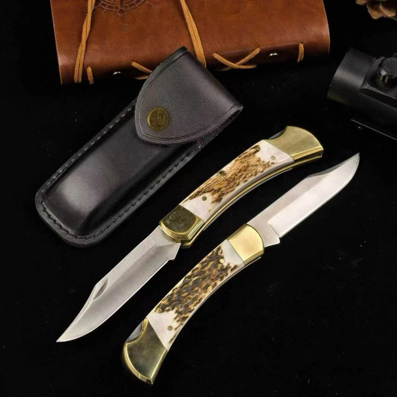 110 a Small Amount of Ready-made Outdoor Hunting Use EDC Collection 440C Deer Antler Handle Folding Knife