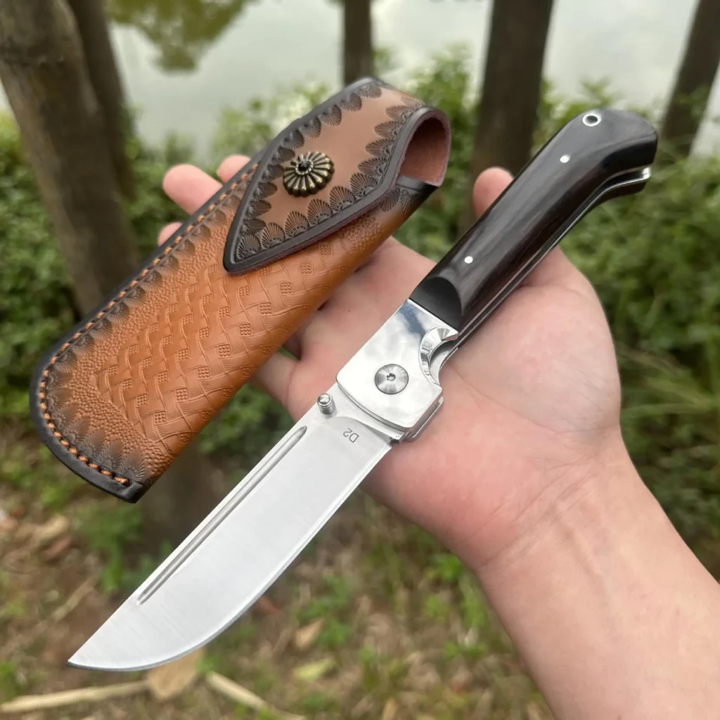 Hot Selling D2 Steel Folding Knife Wooden Handle Tactical Self-defense for Camping Portable Edc Pocket Knife