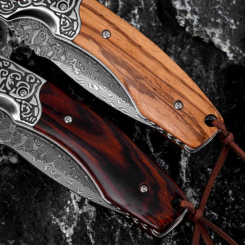 Damascus Folding Knife Wood Handle Damascus Steel Folding Pocket Knife - view 3