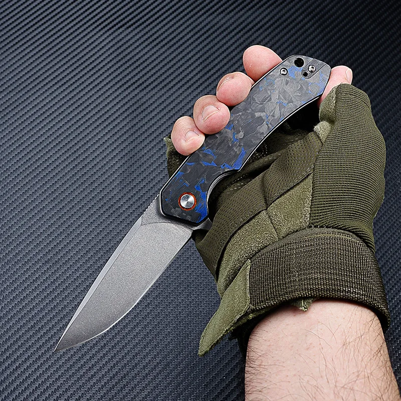 Edc D2 Steel Blade Pocket Folding Knife Black Carbon Fiber Handle Drop Point Design for Camping Survival Hiking - view 3