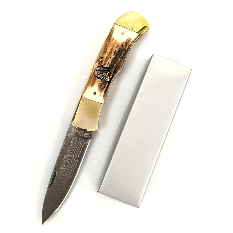Outdoor Damascus Antler Folding Knife Collection Portable Camping Nostalgic Pocket Knife - view 6
