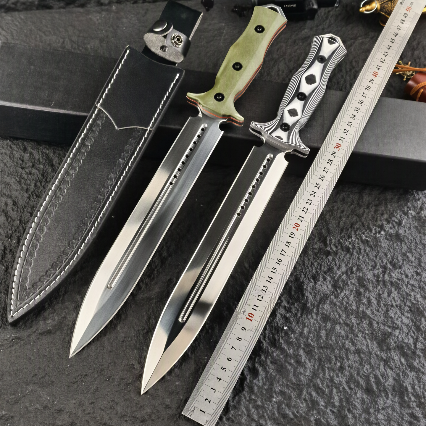 AUS-10 Full Tang Double Edge Fixed Blade G10 Sheath