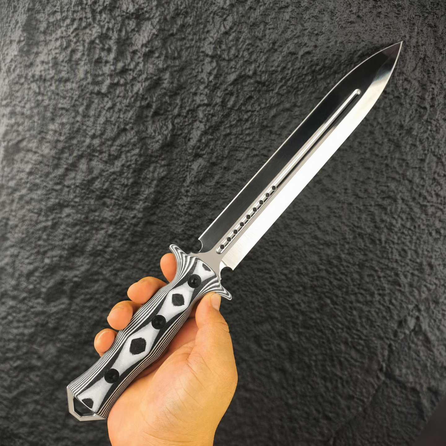 Black and silver layered G10 handle full tang AUS-10 fixed blade knife